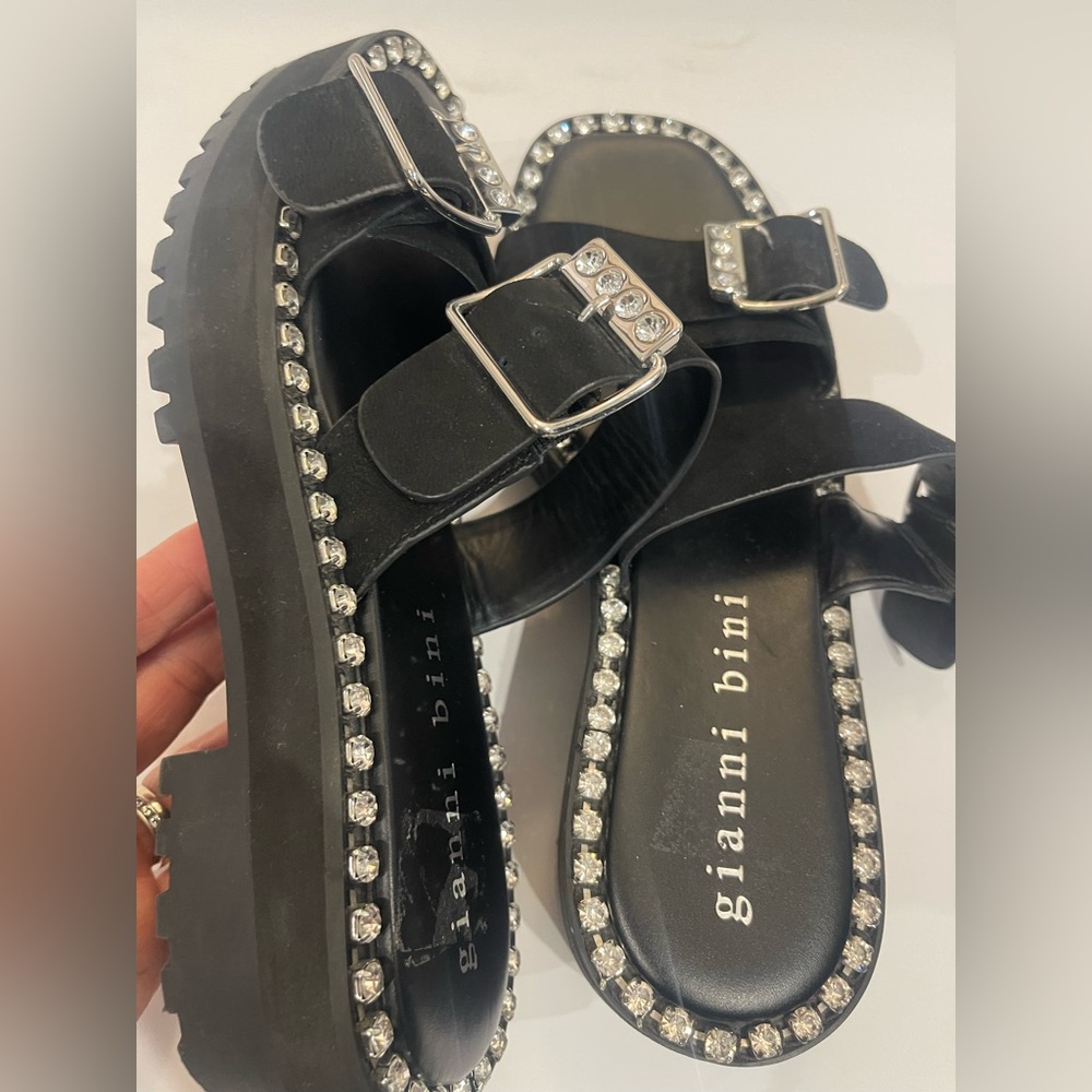 GIANNI BINI Stylish Black Sandals with Rhinestone Accents - Picture 10 of 13